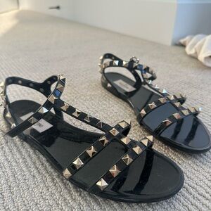 Valentino Black Sandals with Gold Studs